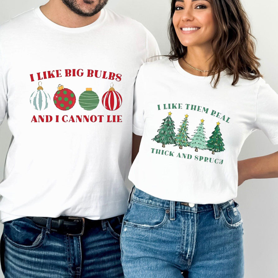 Bulbs & Christmas Trees Christmas Couple Shirts