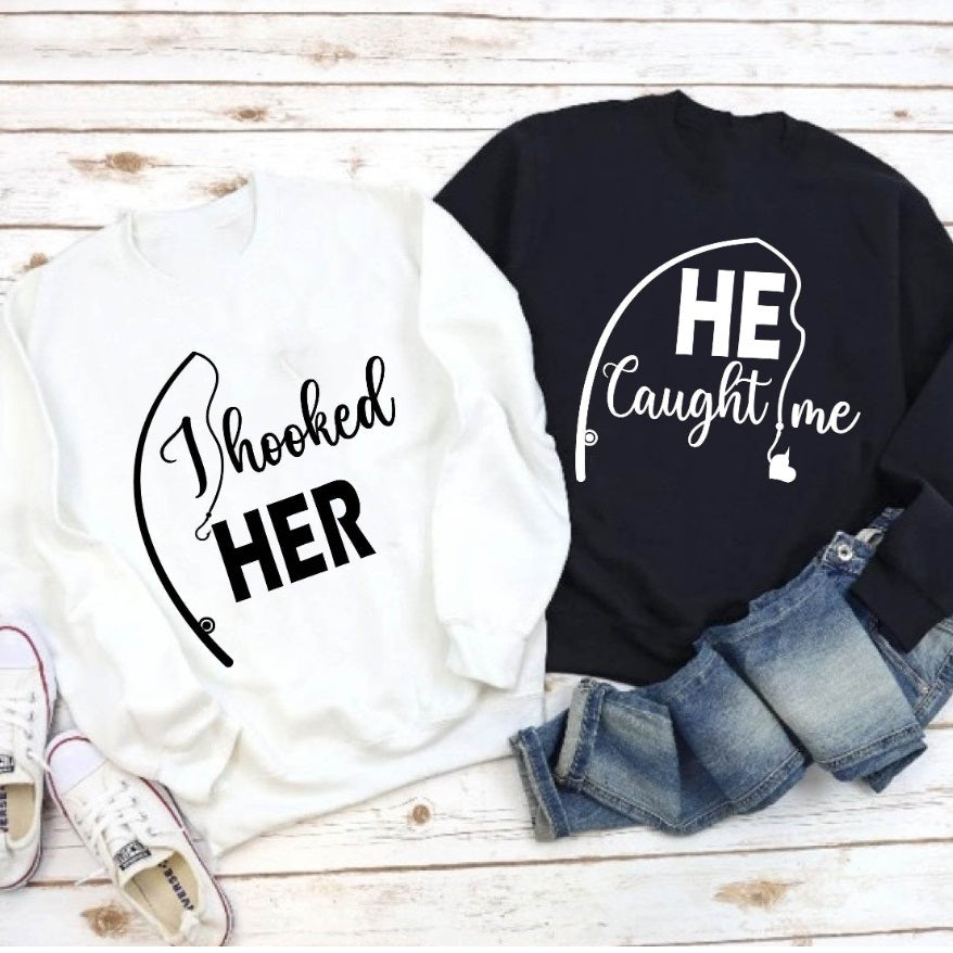 I Hooked Her Funny Fishing Couple Shirts – Couples Outfit