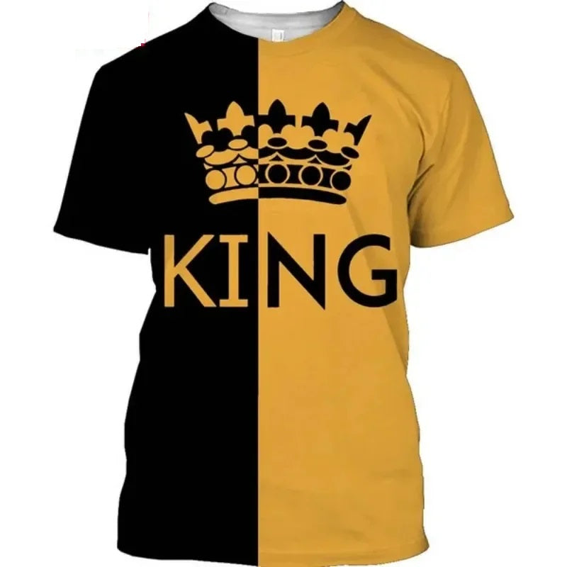 King & Queen Crown All Over Print Couple T Shirts