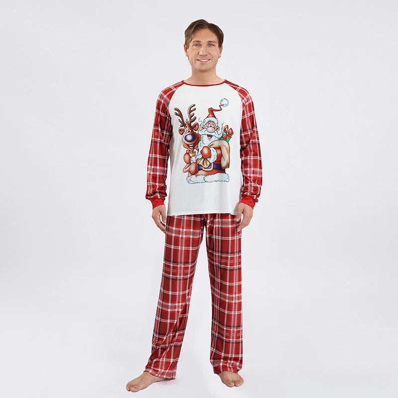 His & Her Christmas Pajamas, Deer & Santa Print