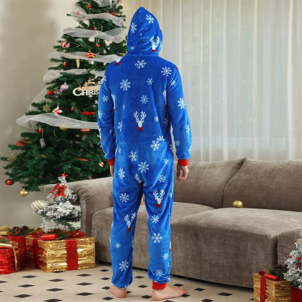 Blue Snowflake Christmas Couple Pajamas Set