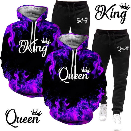 KING and QUEEN 3D Printed Couple Tracksuits