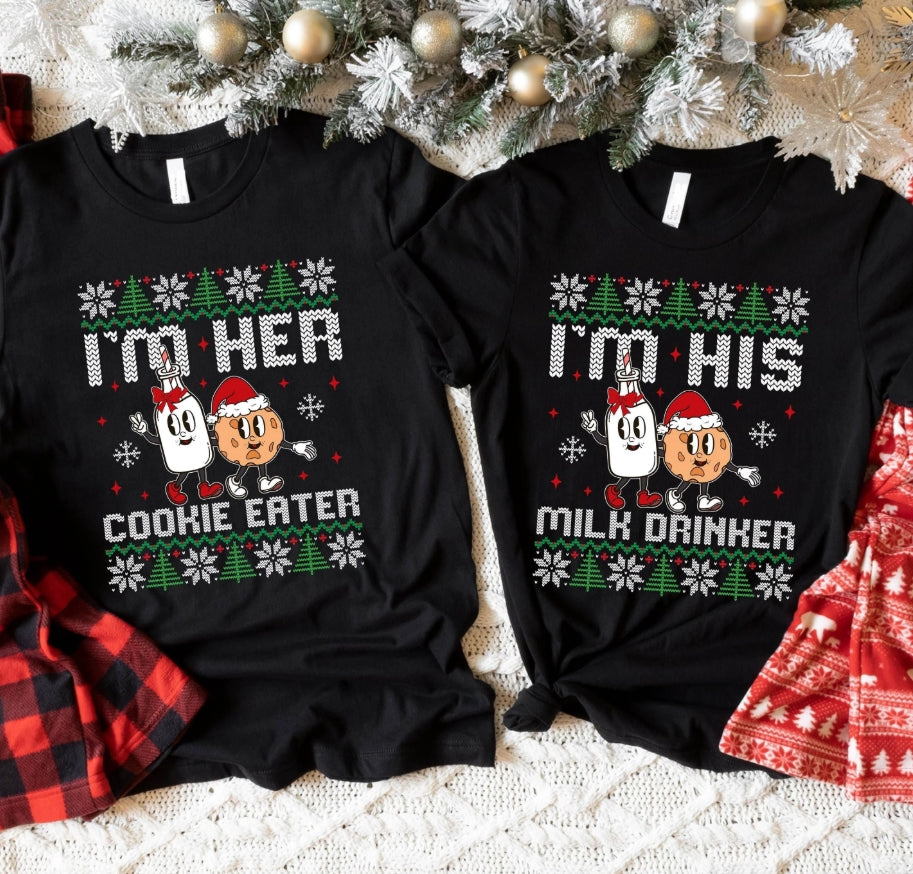 Cookie Eater Milk Drinker Funny Couple Christmas Shirts