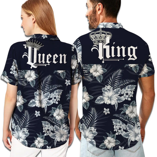 Crown King & Queen Couple Hawaiian Shirts