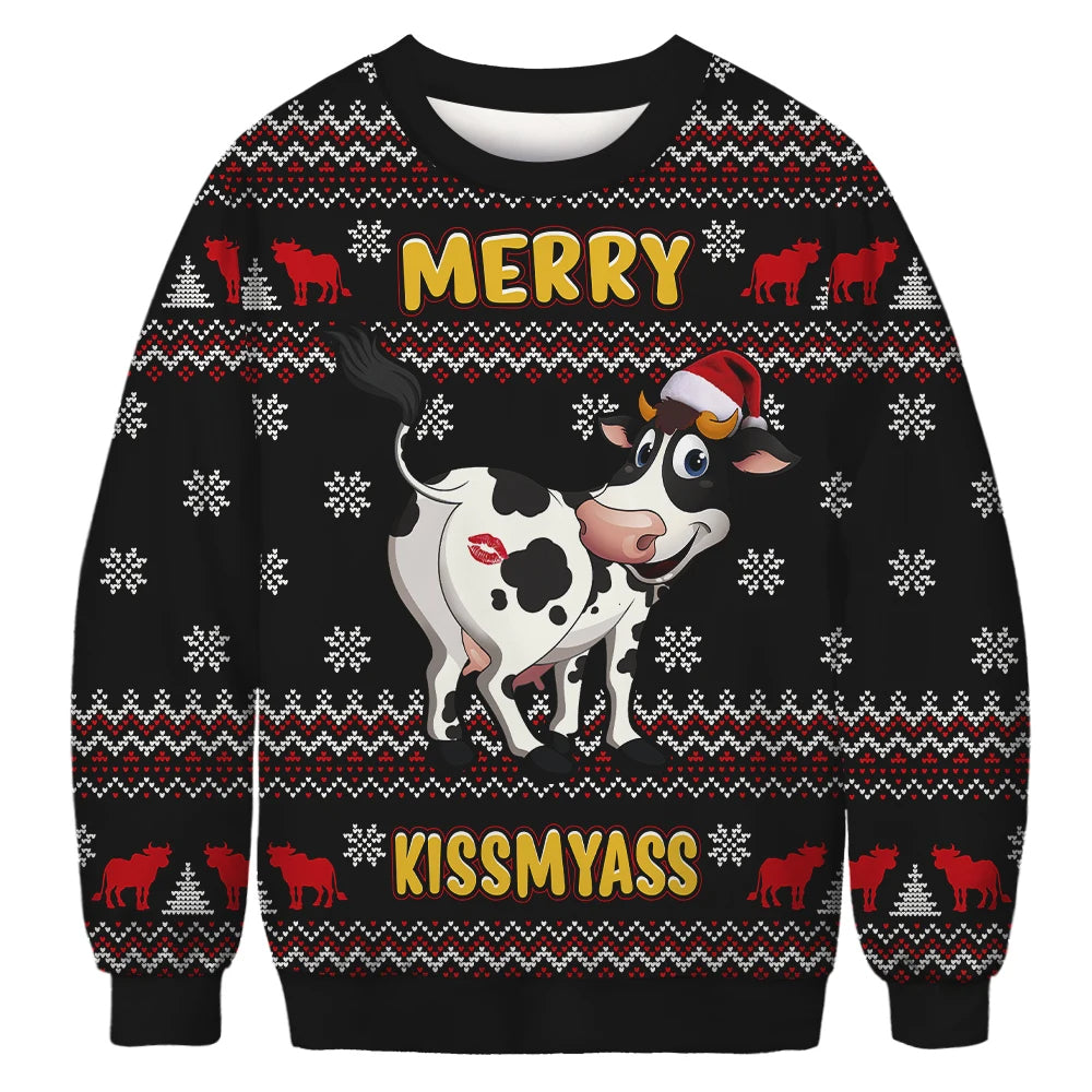 Funny Cow Merry KissMyAss Couple Ugly Sweaters