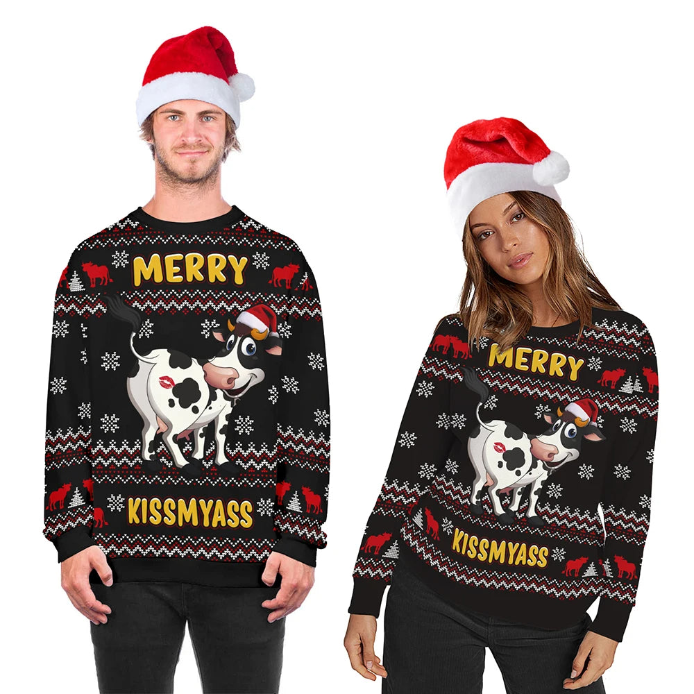 Funny Cow Merry KissMyAss Couple Ugly Sweaters