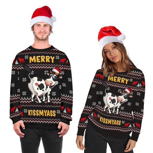 Funny Cow Merry KissMyAss Couple Ugly Sweaters