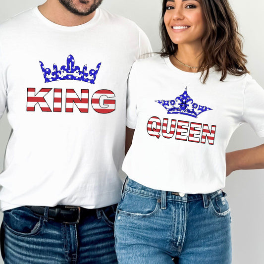 American Flag King Queen Couple 4th of July Shirts