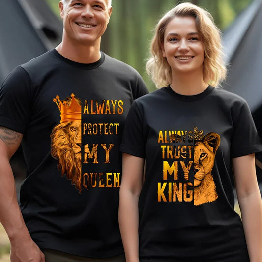 Lion King Always Protects Lion Queen Couple T-shirts