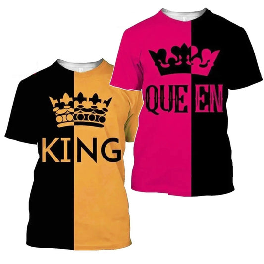King & Queen Crown All Over Print Couple T Shirts