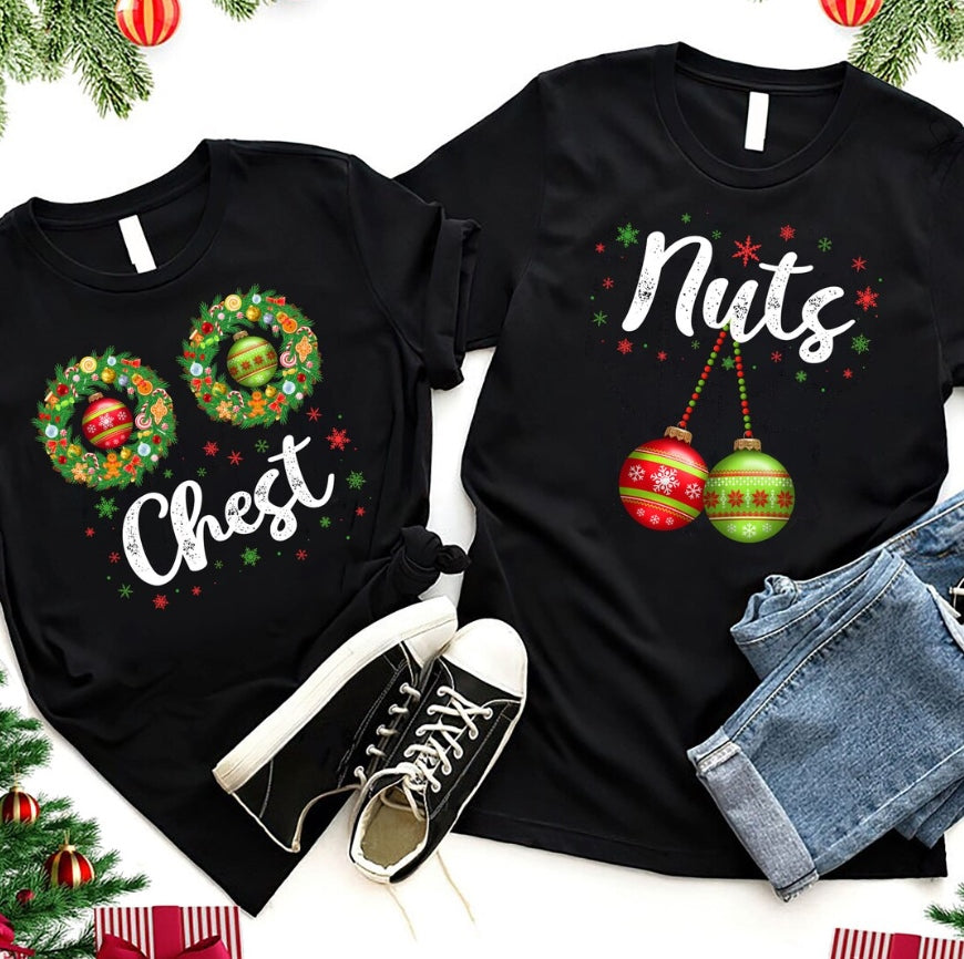 Chest & Nut Funny Couple Christmas Shirts