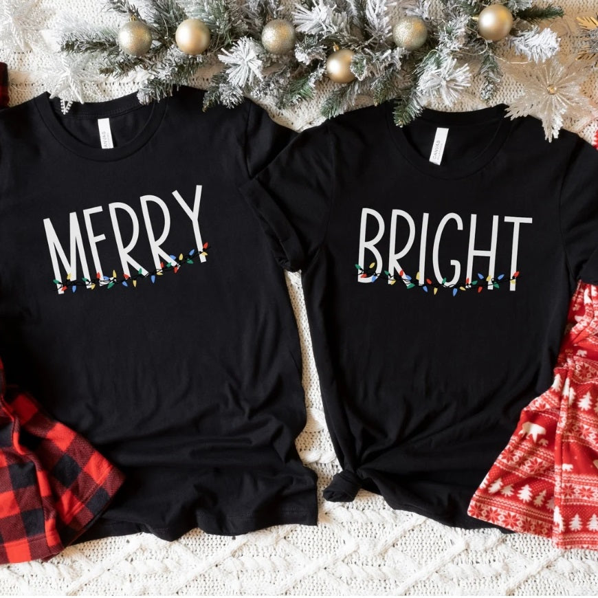 Merry & Bright Couple Christmas T-Shirts