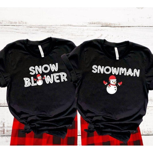 Snowman & Snow Blower Funny Couple Christmas Shirts