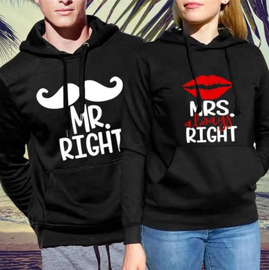 Mr Right Mrs Always Right Mr & Mrs Matching Couple Hoodies