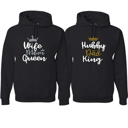 Wife Mom Queen Hubby Dad King Couple Matching Hoodies
