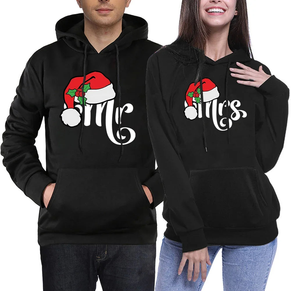 Mr Mrs Santa Hat Couple Christmas Hoodies