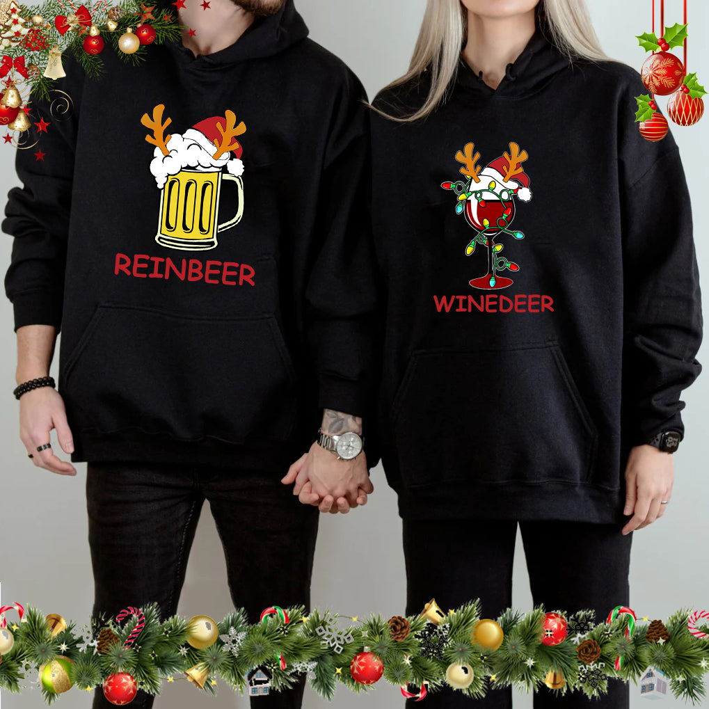 Reinbeer Winedeer Couple Bf Gf Christmas Hoodies