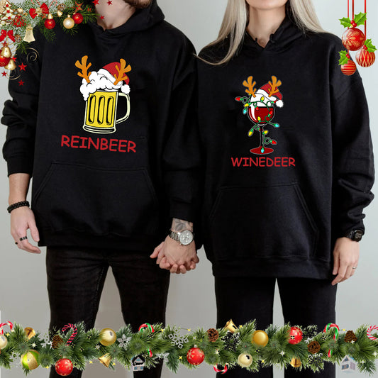 Reinbeer Winedeer Couple Bf Gf Christmas Hoodies