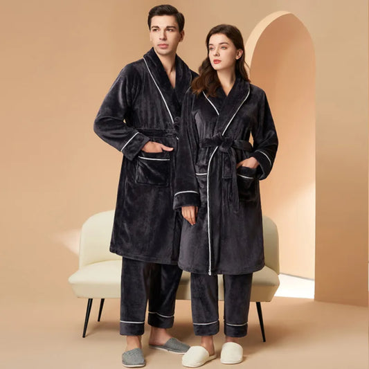Flannel Winter Couple Pajamas BLACK