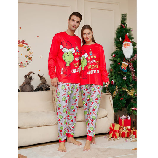 Happy Holiday Grinch Christmas Matching Couple Pajamas