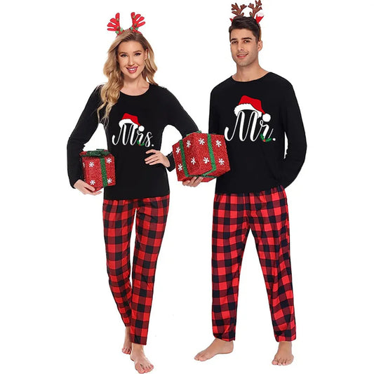 Santa Claus Hat Mr and Mrs Couple Pajamas