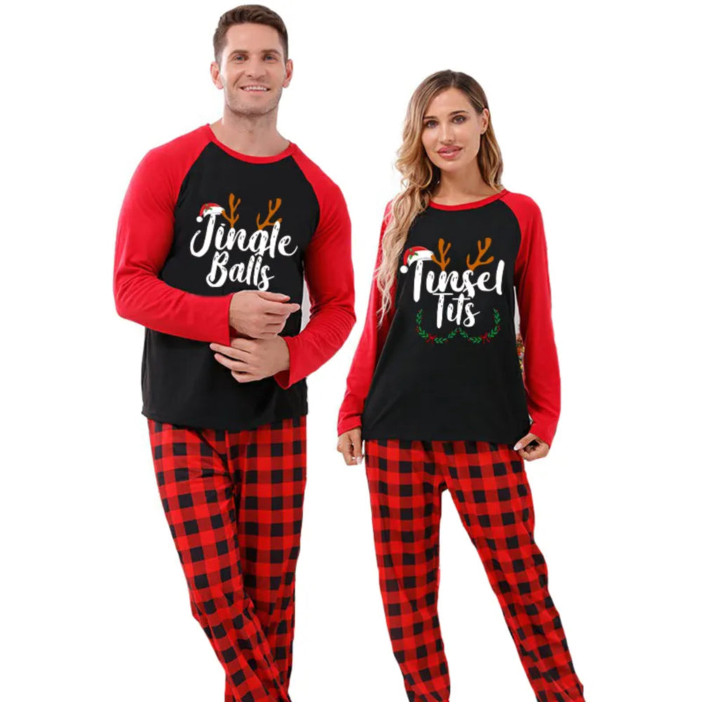 Jingle Balls & Tinsel Tits Funny Couple Xmas Pajamas