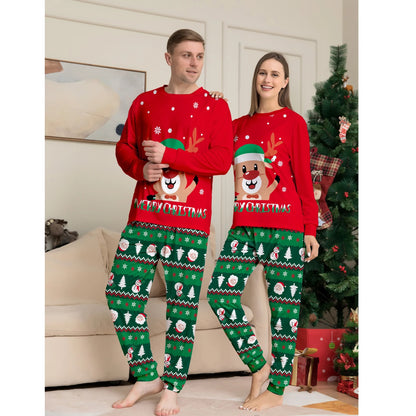 Red Reindeer Couple Christmas PJs Set