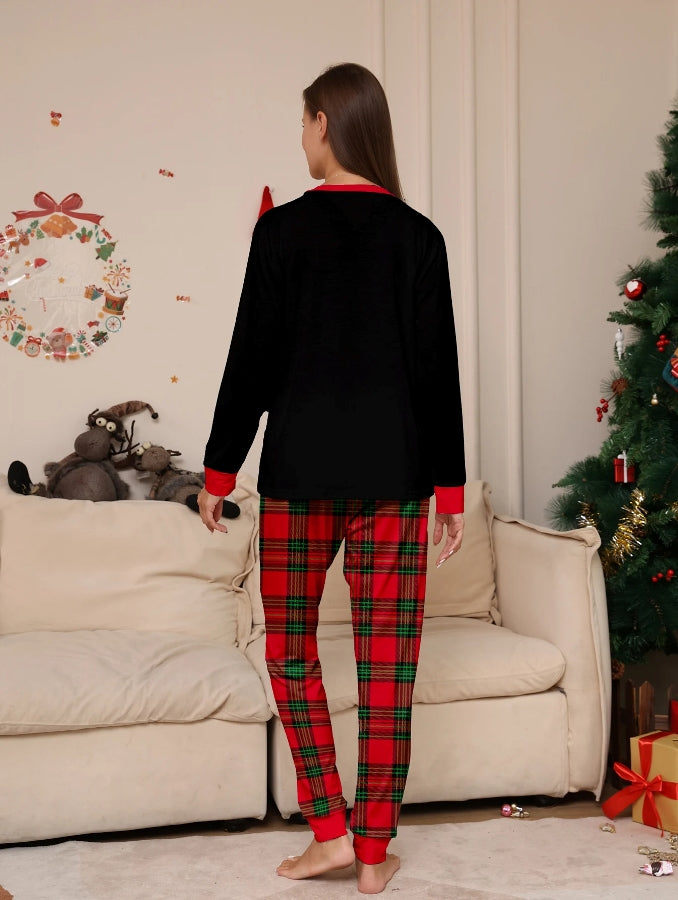 Black Christmas PJs Set for Couple, Reindeer Xmas Tree