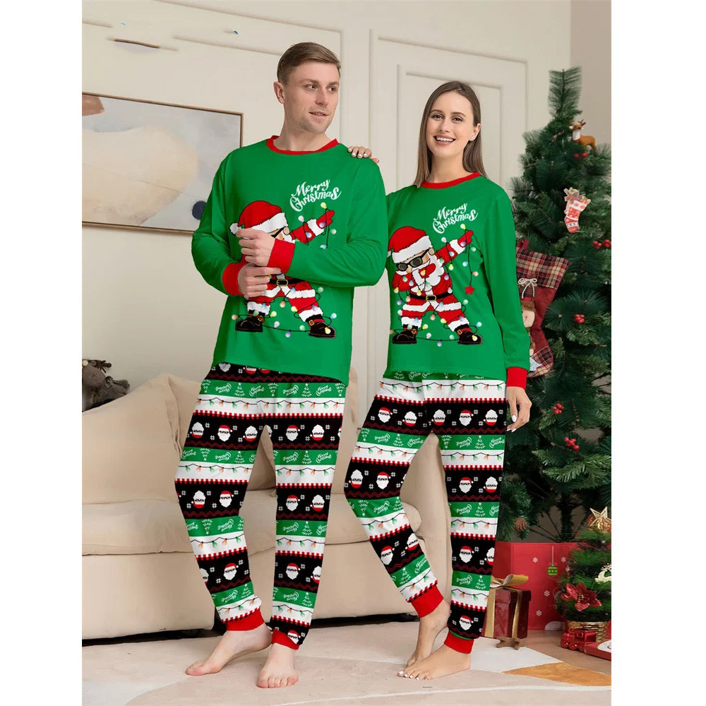 Green Dabbing Santa Couple Matching Pajamas Pjs