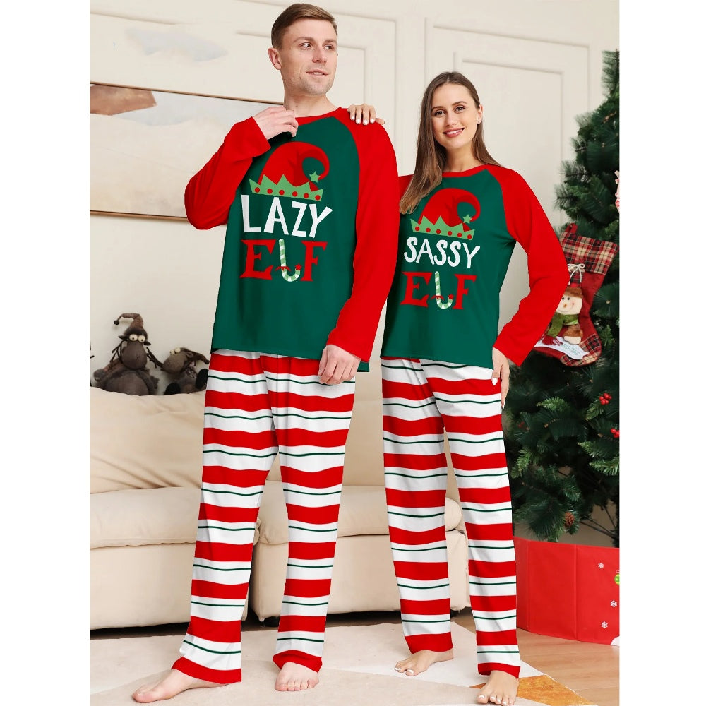 Funny Lazy & Sassy ELF Couple Xmas Pajamas