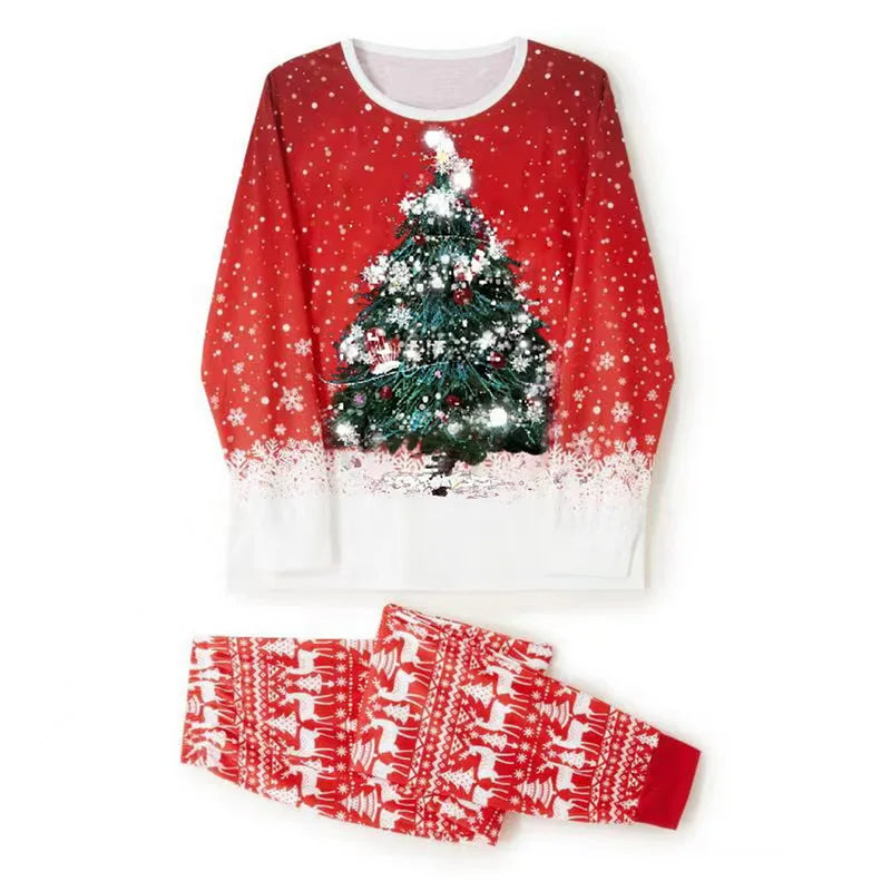 Couple Christmas Pajamas Set, Xmas Tree Full Print