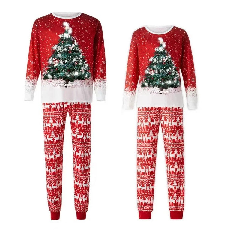 Couple Christmas Pajamas Set, Xmas Tree Full Print