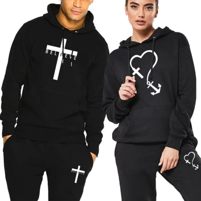 Cross Love & Believe Matching Couple Sweatsuits Tracksuits