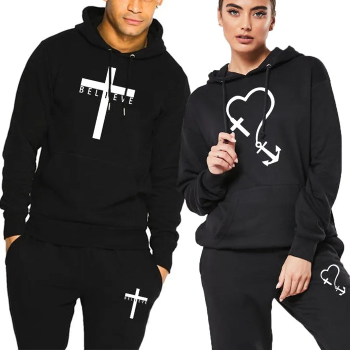 King & queen matching outfit for couple hoodie and sweatpants sweatsuit (S)  at  Men's Clothing store
