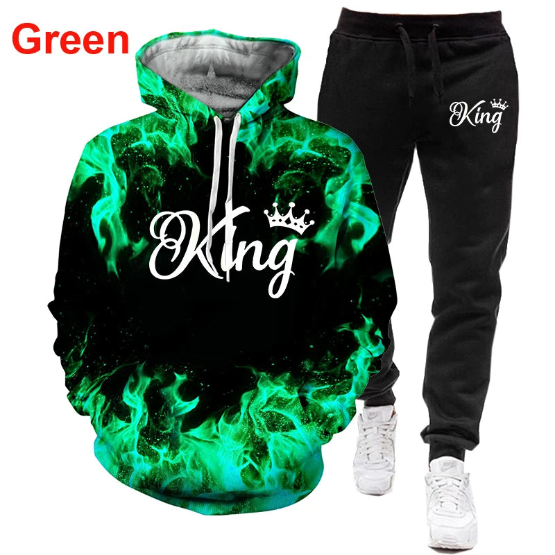 KING and QUEEN 3D Printed Couple Tracksuits