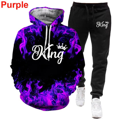 KING and QUEEN 3D Printed Couple Tracksuits