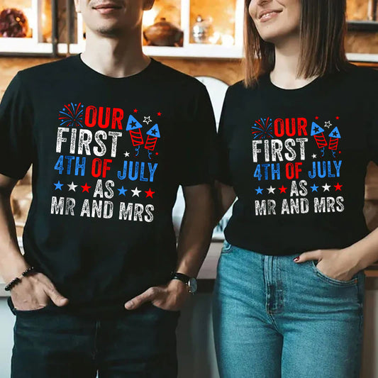 First 4th Of July As Mr Mrs Couple Matching Shirts