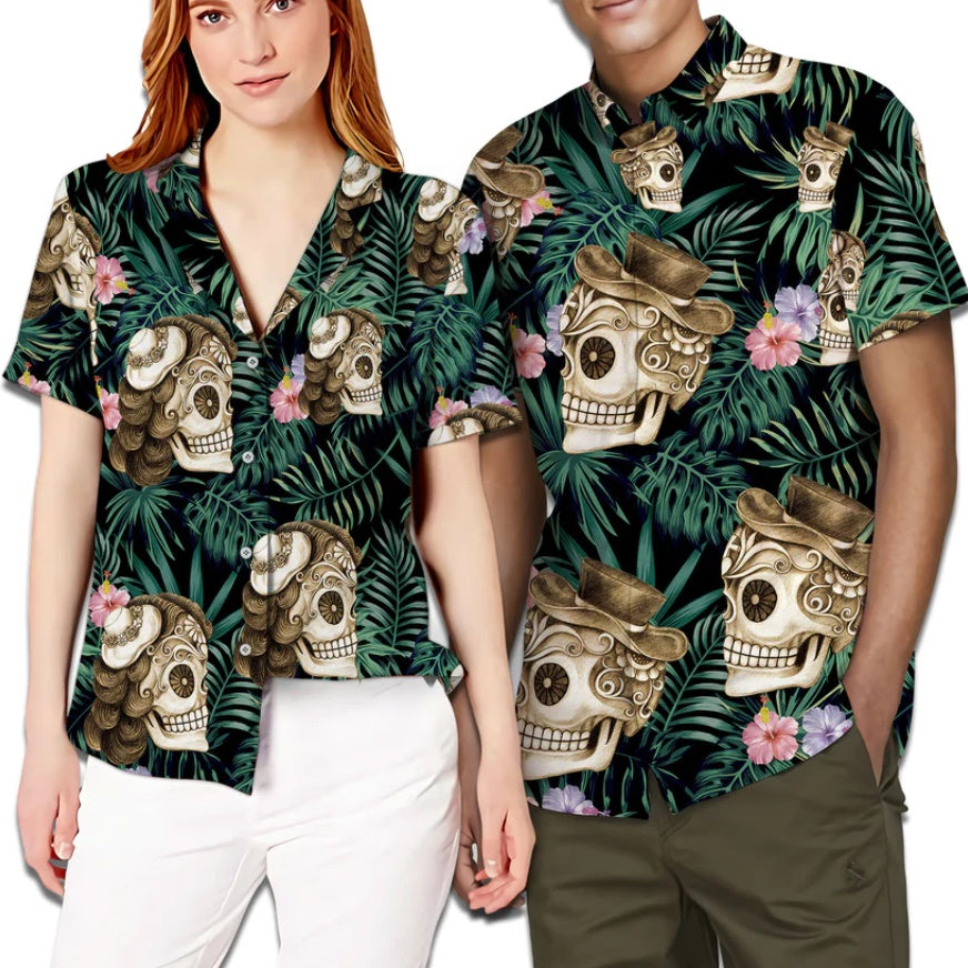 From Our First Kiss Till Our Last Breath Skull Couple Hawaiian Shirts