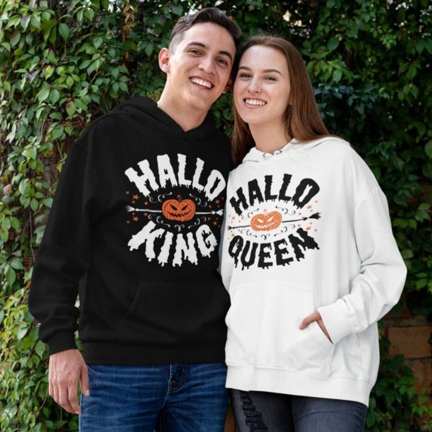 Hallo King Hallo Queen Couple Halloween Hoodies