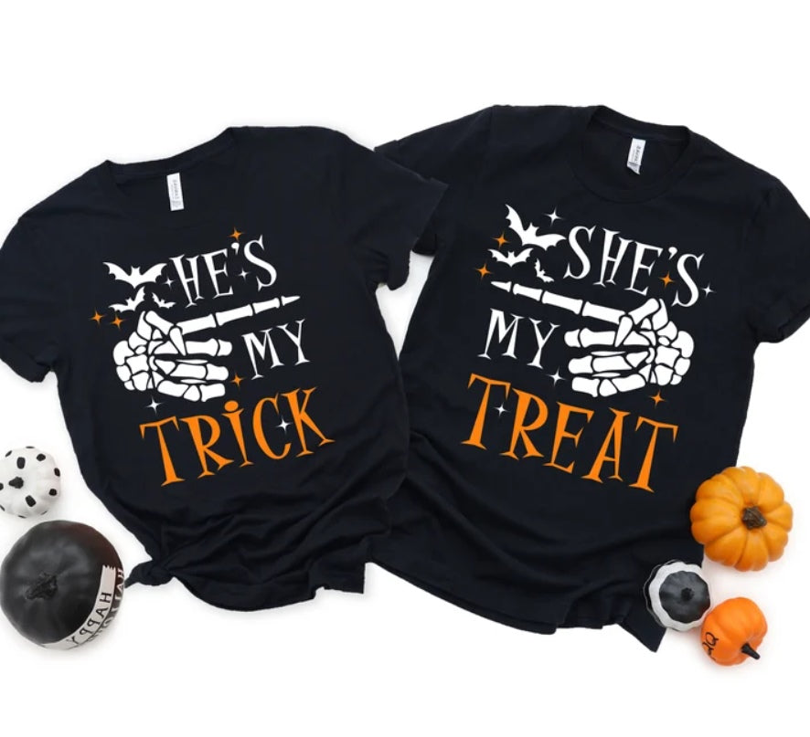 He's My Trick She's My Treat Couple Halloween T-shirts