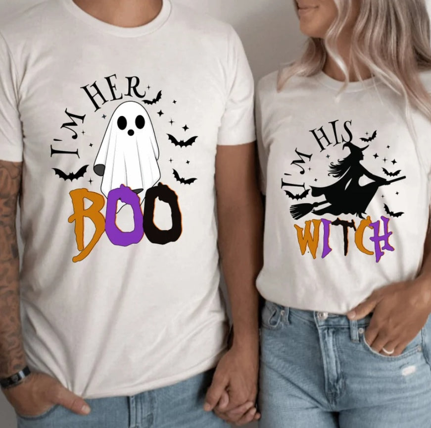 Her Boo His Twitch Couple Halloween Tees