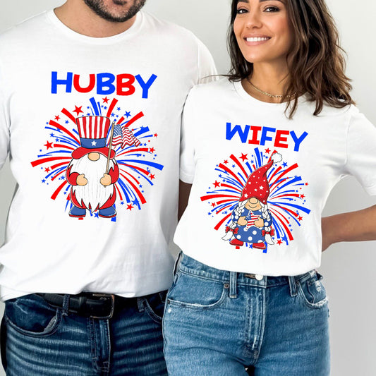 Hubby Wifey Couple 4th Of July Matching Shirts