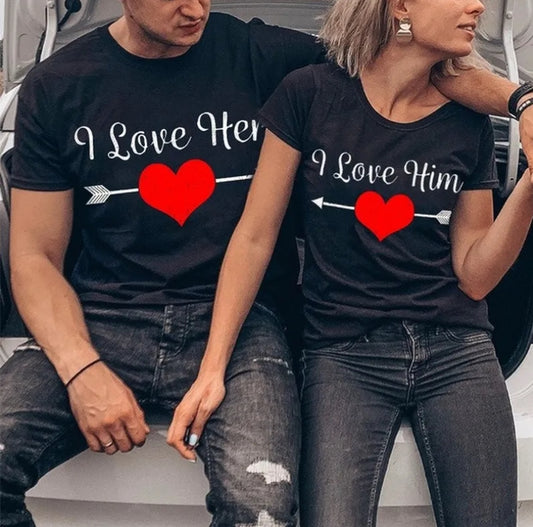 I Love Her Him Heart Arrow Cute Couple Matching Shirt
