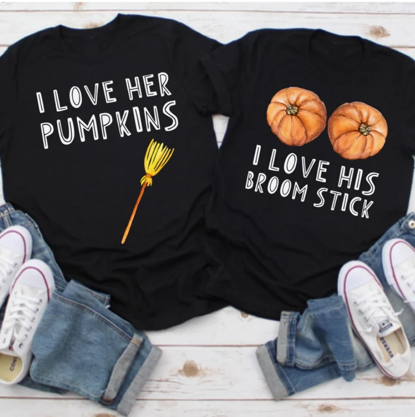 I Love Her Pumpkins I Love His Broomstick Couple Halloween Shirts