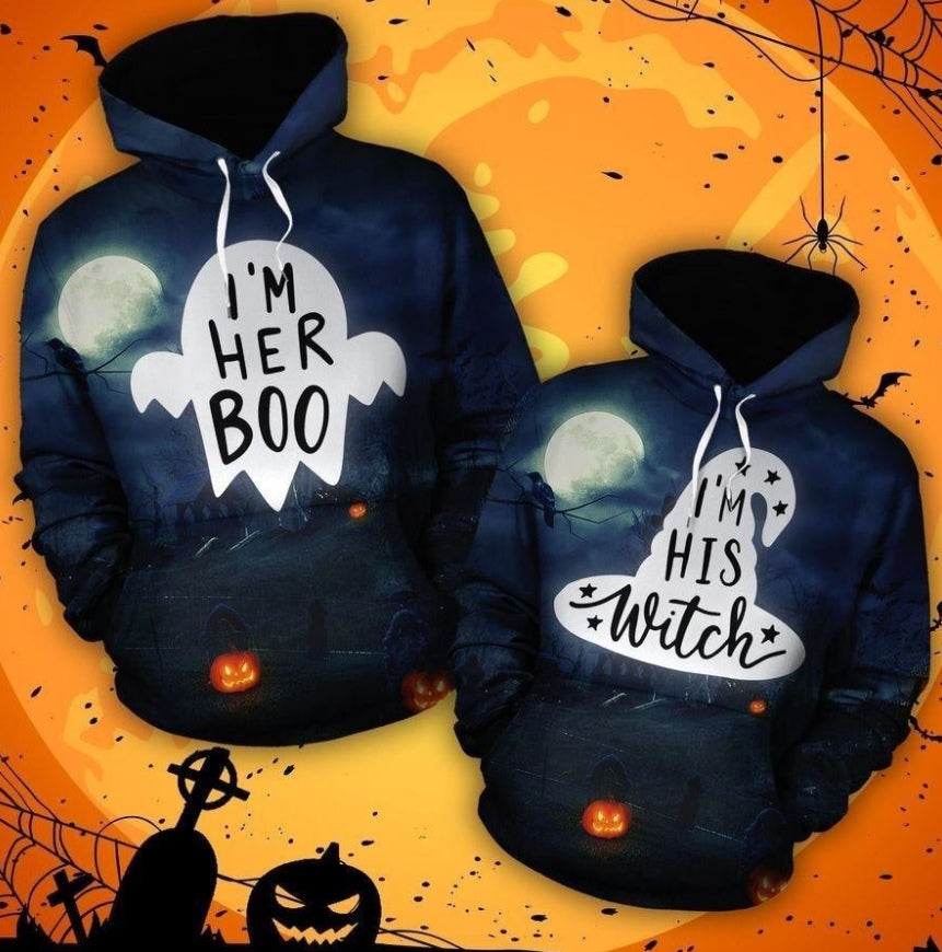 I'm Her Boo I'm His Witch Couple Halloween Hoodies