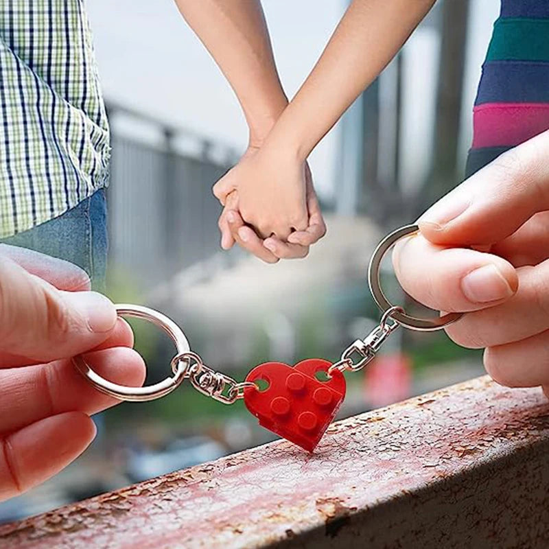 Matching Heart Brick Keychains for Couple