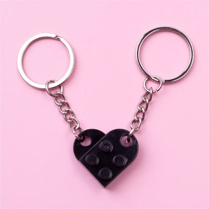 Matching Heart Brick Keychains for Couple