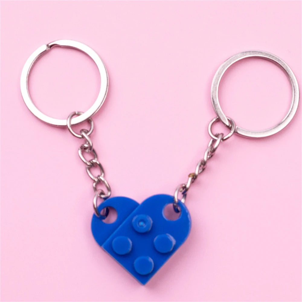 Matching Heart Brick Keychains for Couple