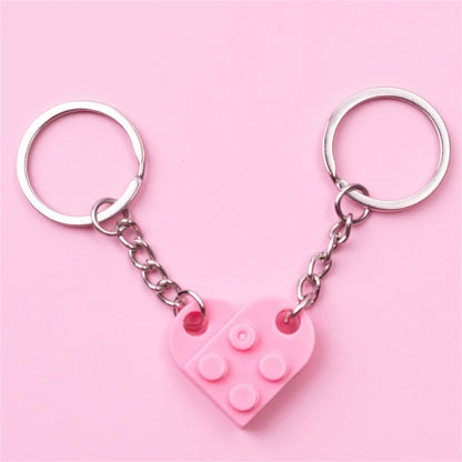 Matching Heart Brick Keychains for Couple