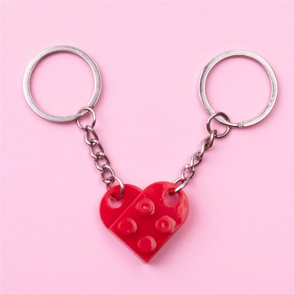 Matching Heart Brick Keychains for Couple